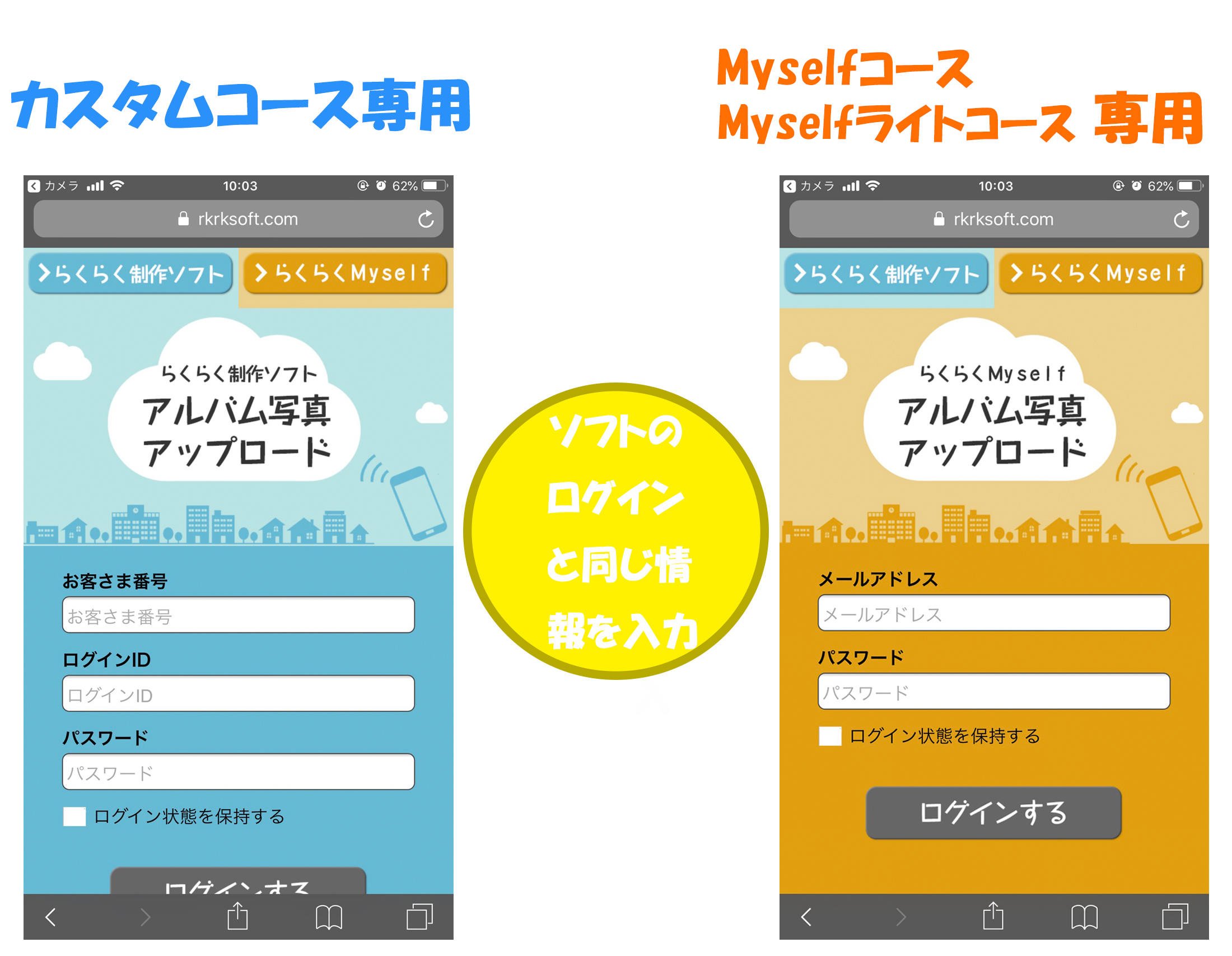 らくらく制作ソフト写真アップロード　ログイン